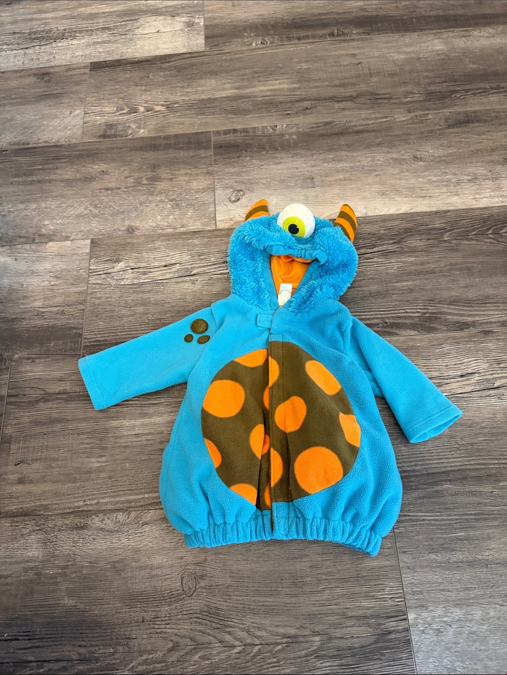 Old Navy Blue Monster Hooded Baby Costume Jacket with Orange Polka Dots